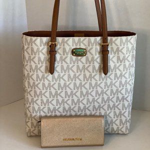 MK Signature Tall Tote & MK Gold Wallet--Like New